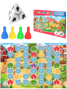 Игра с фишками 520*440 мм "Кошки-мышки" в коробке, треугольный кубик, 3+