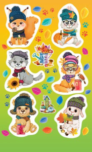 Наклейки детские 15*9см  "Звери в шапках"
