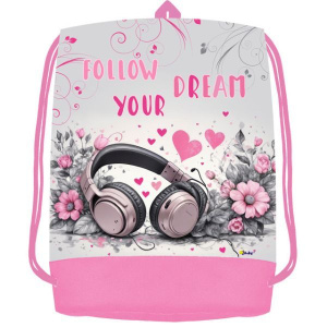 Мешок для обуви 1 отд, 410*540, карман "Розовые наушники"