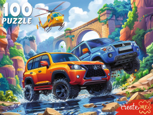 Пазлы  100 элементов  237*330мм. "Два джипа и верталет"