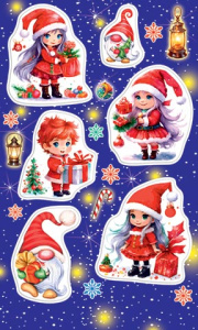 Наклейки новогодние "Санты с подарками" 16*10см