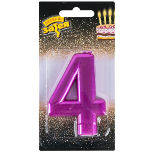 Свеча-цифра "4" Ярко-розовая 8см.