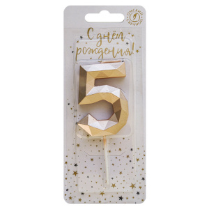 Свеча-цифра "5" многогранник, шампань 4см