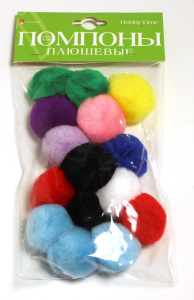 Набор Помпоны плюшевые, 35мм, 15 шт, 10цв. МИКС
