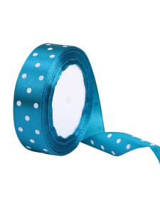 Лента упаковочная атласная 25мм*22м, Горошек, голубой