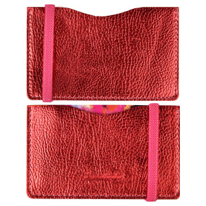 Чехол д/пласт.карт "Наппа красный металлик" 108*65мм, блинт.тиснение, 2 отд., резинка
