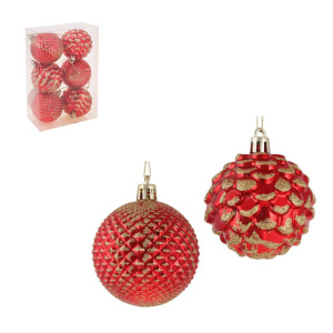 Набор елочных шаров 6 см, 6 шт., красный, пластик
