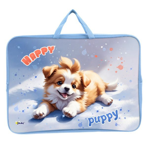 Папка А3 (475*345*75) с ручками, молния, ткань "Игривый щенок"