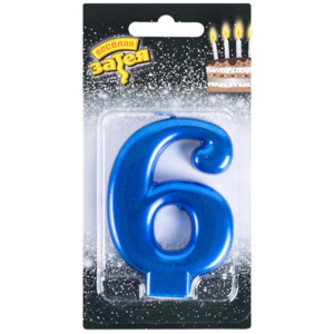 Свеча-цифра "6" Синяя, 8см