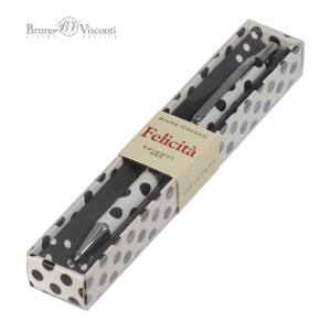 Ручка в футляре "Felicita. Black&White. Горошек" шарик., 0,7мм, металл., синие чернила