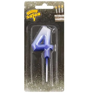 Свеча-цифра "4" Омбре голуб/синий, 6см.