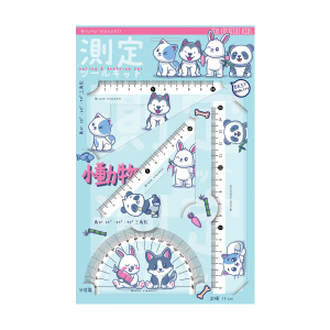 Набор геометрический (2 треуг., 15см лин., трансп.) "HappyGraphix. Kawaii animals"