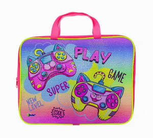 Папка А4 (350*265*80) с ручками, молния, ткань, пайетки "Супер джойстики"