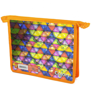 Папка д/тетрад. А5 1отд. на молнии сверху . Стеклянные треугольники, фольгир.картон