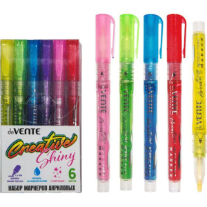 Набор маркеров акриловых   6цв. пулевидн."deVENTE." с блёстками, ширина линии 1,5 мм