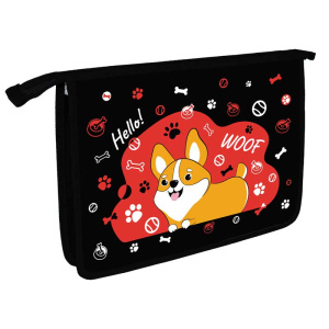 Папка д/труда А4 (335*240*85) 2отд. молния сверху, пластик/ламинат "Задорный корги"