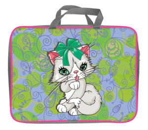 Папка А4 (360*270*80) с ручками, молния, ткань "Белый котенок"