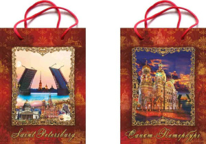 Пакет бум. (110*140мм) "Ночной Спас-Коллаж" красный, малый