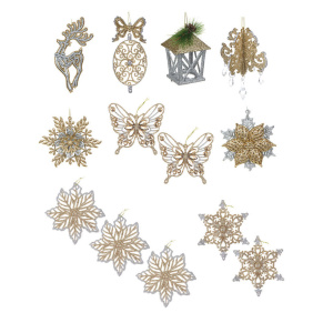 Подвесное украшение 10-22см "Золотистый брют" пластик, 9 дизайнов, золото/серебро