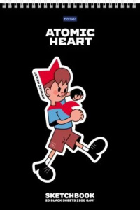 Скетчбук А4  20л., гребень, 200гр/м2 "Atomic Heart" черн.бум.,жестк.подл.,мат.лам.,тисн.