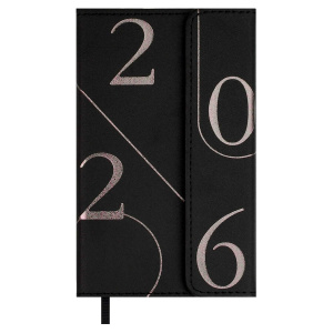 Еженедельник дат. 2026г 95*155мм 64л., кожзам., тв.пер. "Кассандра черный" тисн.фольгой, ляссе