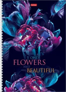 Тетрадь А4  96л кл. гребень Hatber "Beautiful flowers" перфорация, 4 диз. в блоке