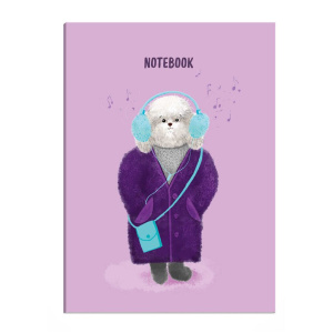 Записная книжка А6+  96л., картон, клеевой кор. "Меломан в шубке" диз.блок, лам. софт-тач