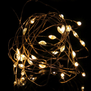 Гирлянда на батарейках  1м 10LED постоянное свечение шампань, 2xCR2032