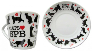Чайная пара фарф."Cats love SPb" много кошек