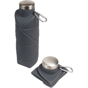 Бутылка для воды складная 700мл,  22 x 8 см, силиконовая, с метал.крышкой, чёрная