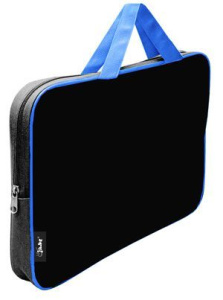 Папка А4 (350*265*40) с ручками, молния, ткань "Чёрный-ярко-голубой"