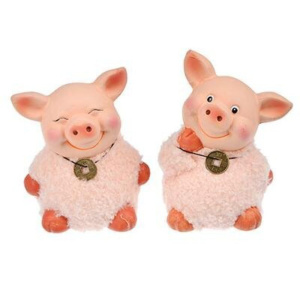 Сувенир "Хрюша с монеткой" керамика, иск.мех, 6*6,5*9см
