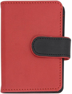 Визитница к/з "Наппа красный+Наппа чёрный" 110*80мм, 16 карманов на клепках, застежка-кнопка