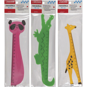 Линейка 15 см пластик. фигурная Animals, ассорти
