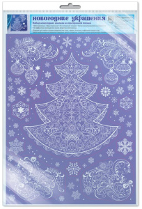 Витражная наклейка 30*40см "Новогодние украшения" пластизоль, многоразовая, европодвес