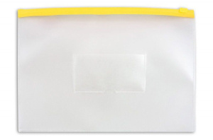 Конверт на молнии А4 0,15мм, карман д/визитки, жёлтая молния