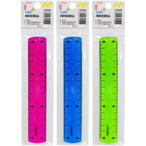 Линейка 15 см пластик. гибкая, ассорти