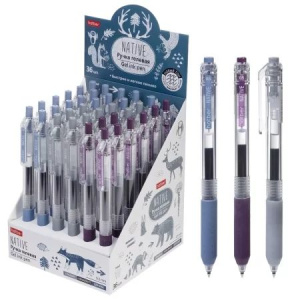 Ручка гелевая Hatber автомат. "Native/Нэйтив" 0,5мм, ассорти цв.чернил (деним,графит,амарант)