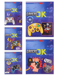 Тетрадь А5 12л косая лин. с доп.горизонт.лин. Проф-Пресс "Хардкорный геймер1" 5диз.в сп.,белизна 92%