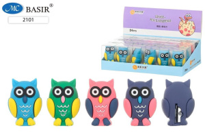 Точилка пласт. с ластиком 1 отв. "Сова"