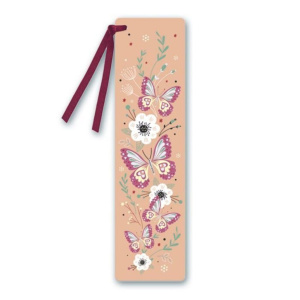 Закладка картонная с ленточкой "Бабочки и цветы" 17*4,5см, тиснение фольгой