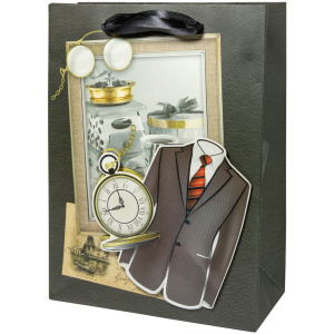 Пакет подар. бумажн. 18*10*24 см, 210 гр/м Деловой стиль, 4 дизайна