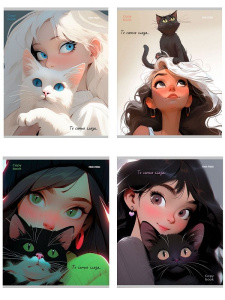 Тетрадь А5  96л кл. Проф-Пресс "Девушки и коты" лен