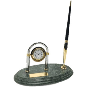 Набор настольный "Deluxe"  9*20см, с подст.д/ручки, часы, мрамор, тём-зел. с золотом