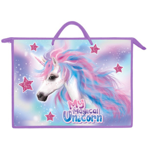 Папка А3 (460*345*40) с ручками, молния, пластик "Волшебный единорог"