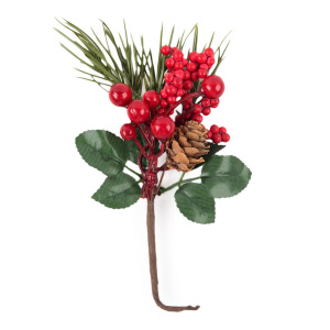 Декоративная веточка 21см с шишкой и ягодой