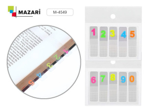 Закладки с липким краем (44*12мм) 5 блоков с цифрами, прозрачные