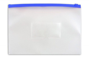 Конверт на молнии А4 0,15мм, карман д/визитки, синяя молния