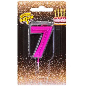 Свеча-цифра "7" Диамант Маджента, 4,5см.