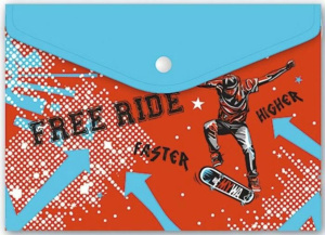 Конверт на кнопке  с рисунком А4 Скейтборд, 0,18мм, 330*235мм